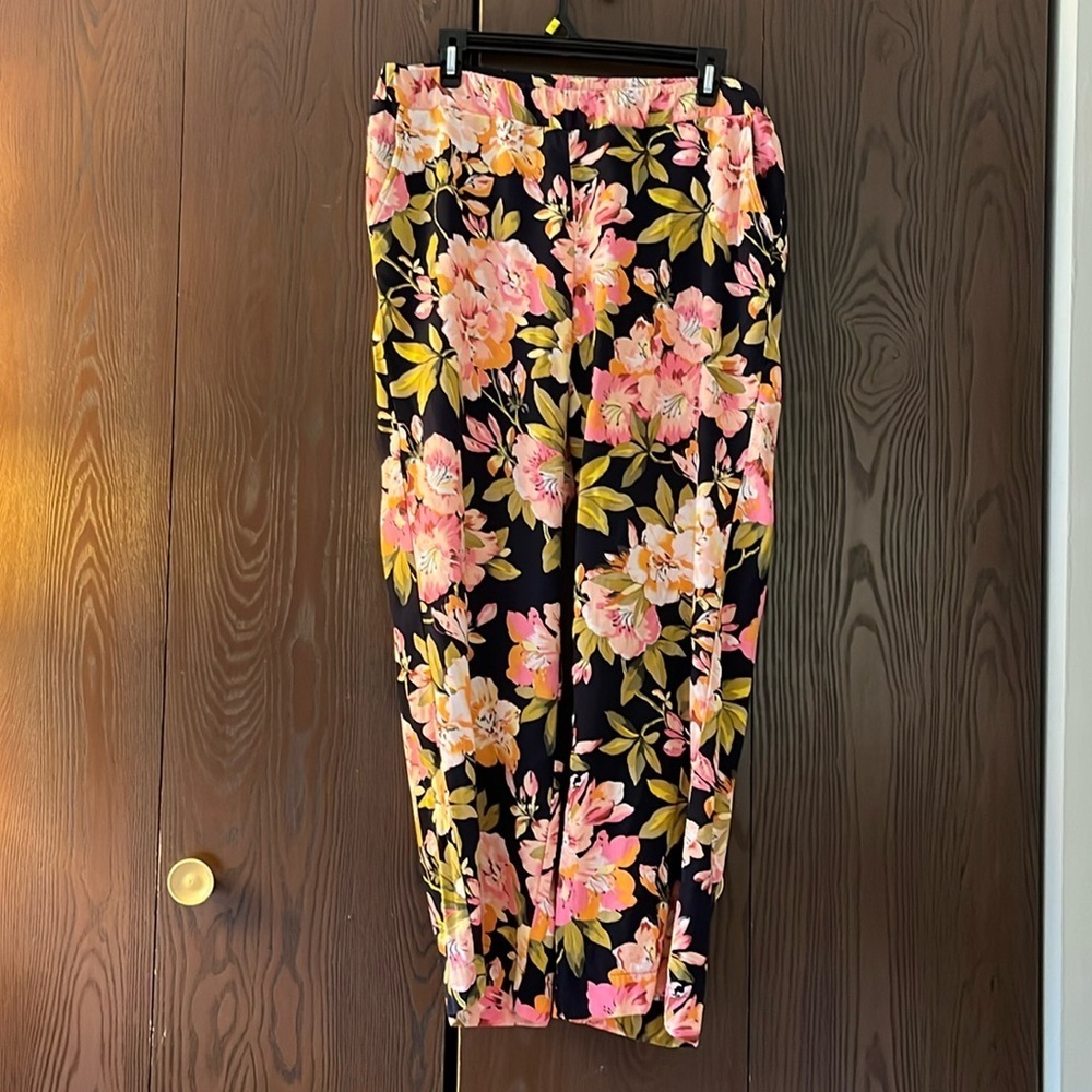 LOFT Floral Print Pants - Black, Pink, Yellow